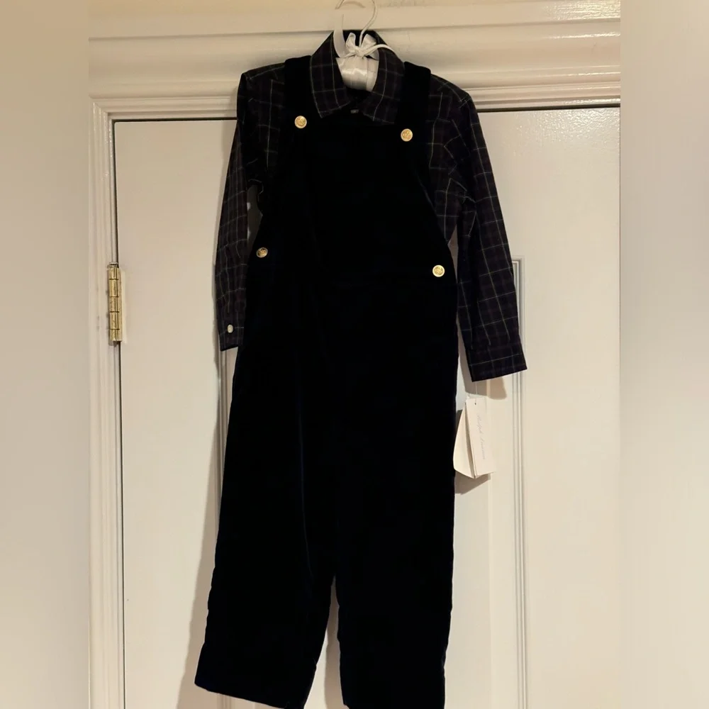 NWT Ralph Lauren Cotton Shirt & Velvet Overall Set Winter‎ Special Occasion